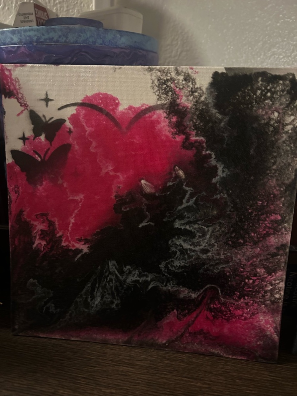 Pink and Black Abstract Heart Canvas Wall Art - Unbranded